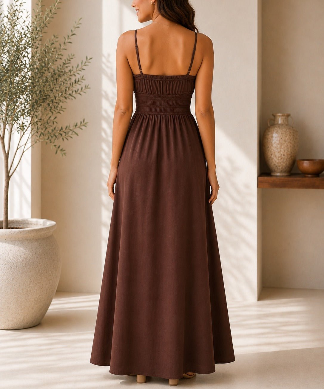 Ladies Strappy Brown Maxi Dress - StylePhase SA