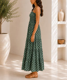 Ladies Strappy Green Polka Dot Tiered Dress - StylePhase SA