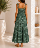 Ladies Strappy Green Polka Dot Tiered Dress - StylePhase SA