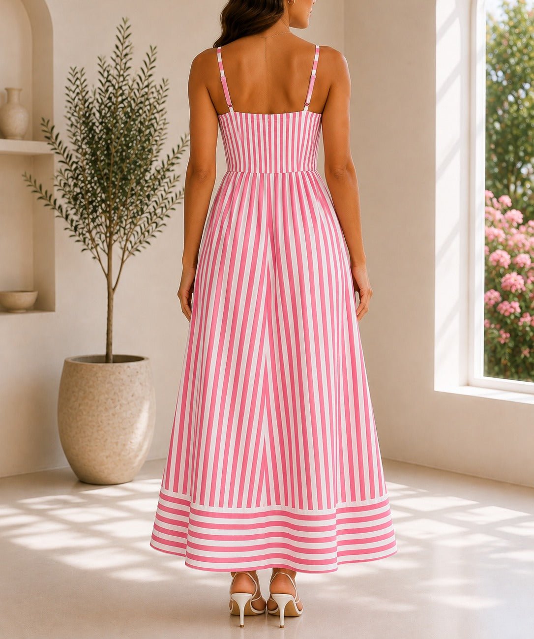 Ladies Strappy Pink Stripe Dress - StylePhase SA