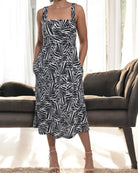 Ladies Strappy Pocket Dress - Leaf Stripes - StylePhase SA