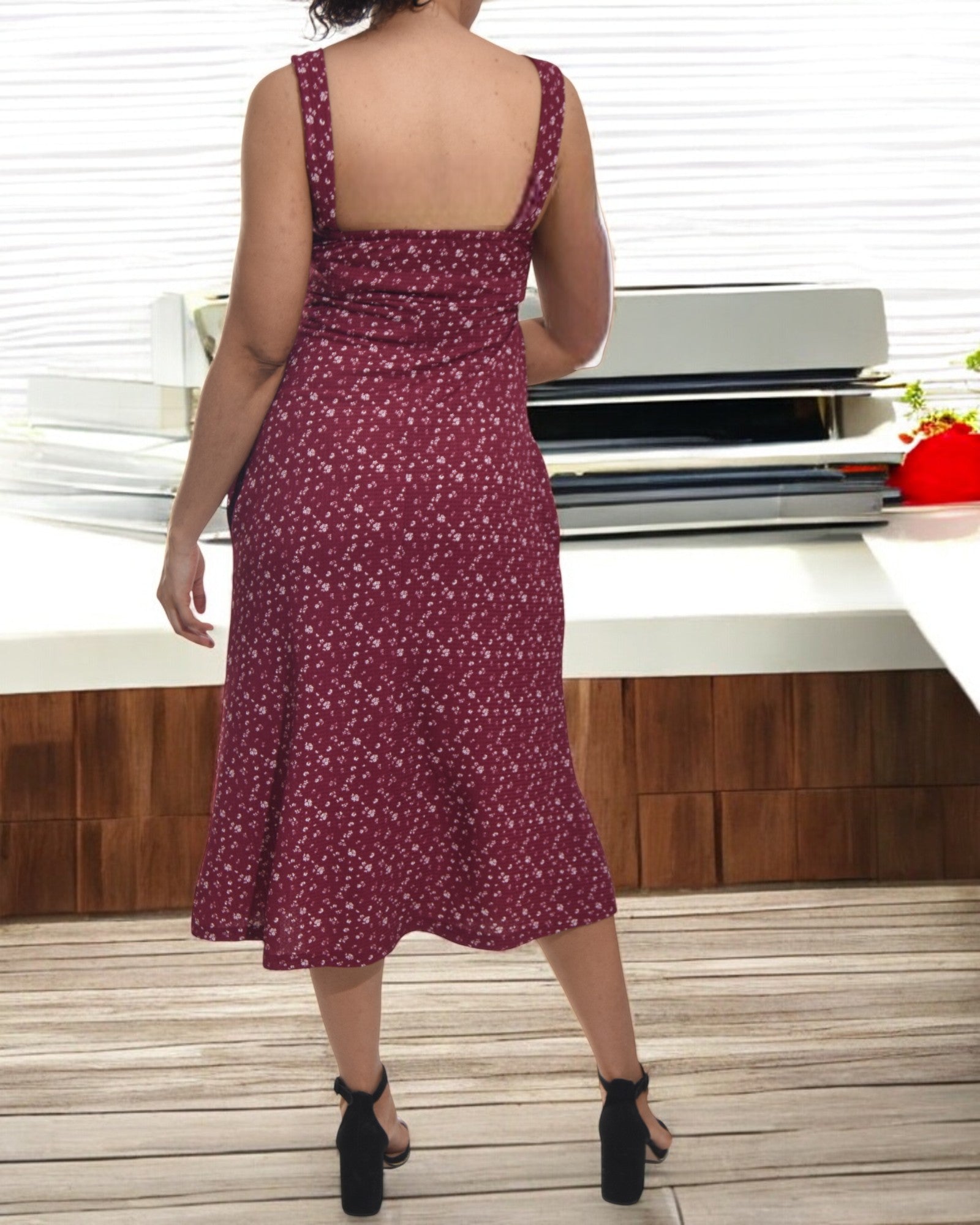 Ladies Strappy Pocket Dress - Maroon Floral - StylePhase SA