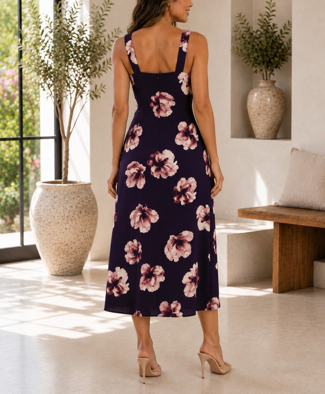Ladies Strappy Pocket Dress- Maroon Floral - StylePhase SA