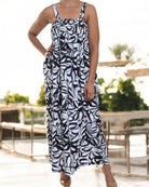 Ladies Strappy Ruche Dress - Black Floral - StylePhase SA