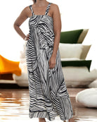 Ladies Strappy Ruche Dress - Black Pattern - StylePhase SA