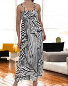 Ladies Strappy Ruche Dress - Black Pattern - StylePhase SA