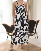 Ladies Strappy Ruche Dress - Black Printed - StylePhase SA