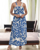 Ladies Strappy Ruche Dress - Blue And White Floral - StylePhase SA