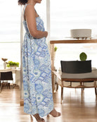 Ladies Strappy Ruche Dress - Blue Printed - StylePhase SA