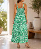 Ladies Strappy Ruche Dress-Green Floral - StylePhase SA