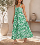 Ladies Strappy Ruche Dress-Green Floral - StylePhase SA