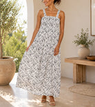 Ladies Strappy Ruche Dress-Grey and Black Floral - StylePhase SA
