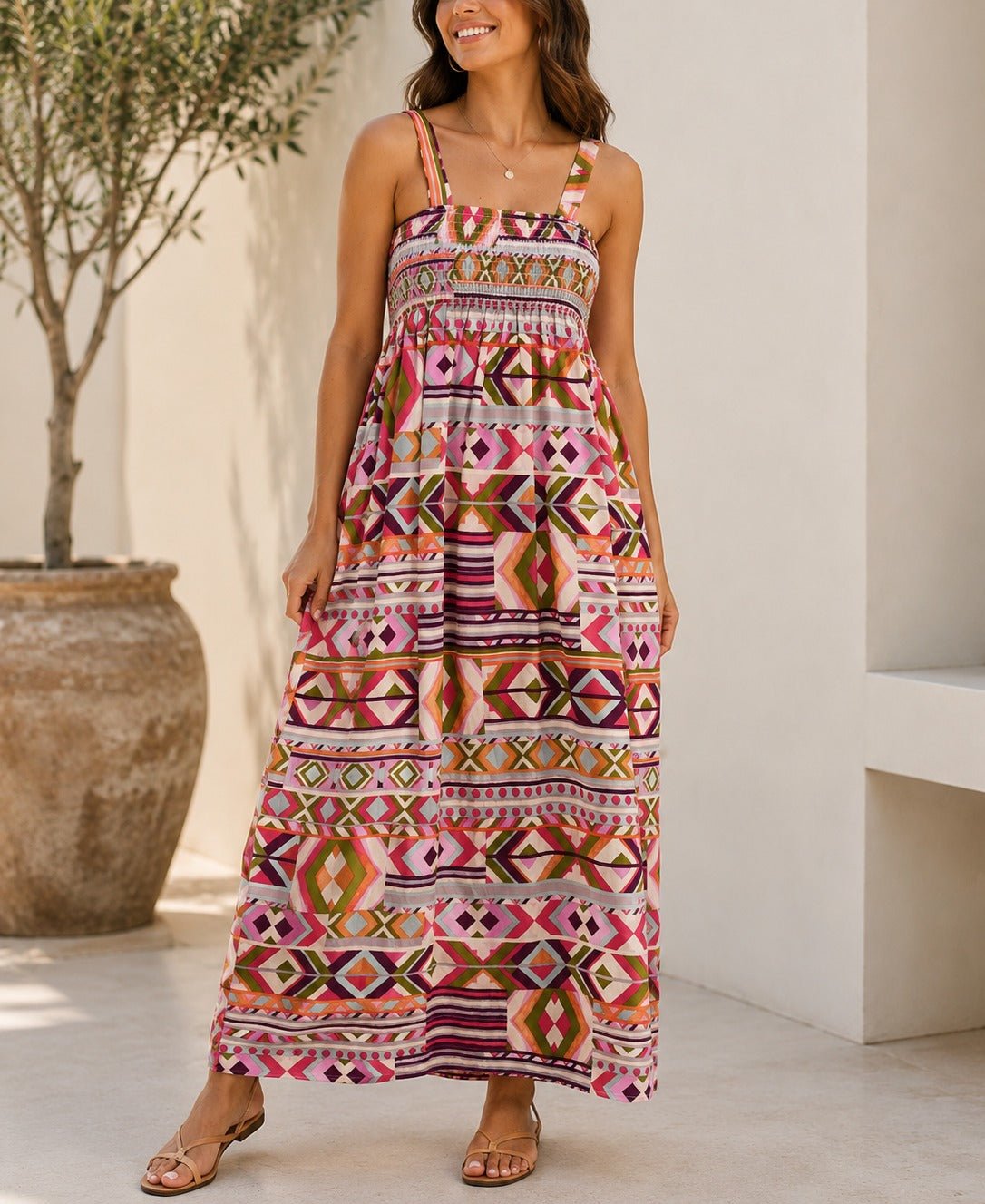 Ladies Strappy Ruche Dress- Multi Color - StylePhase SA