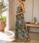 Ladies Strappy Ruche Dress-Olive Printed - StylePhase SA
