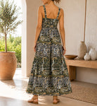 Ladies Strappy Ruche Dress-Olive Printed - StylePhase SA