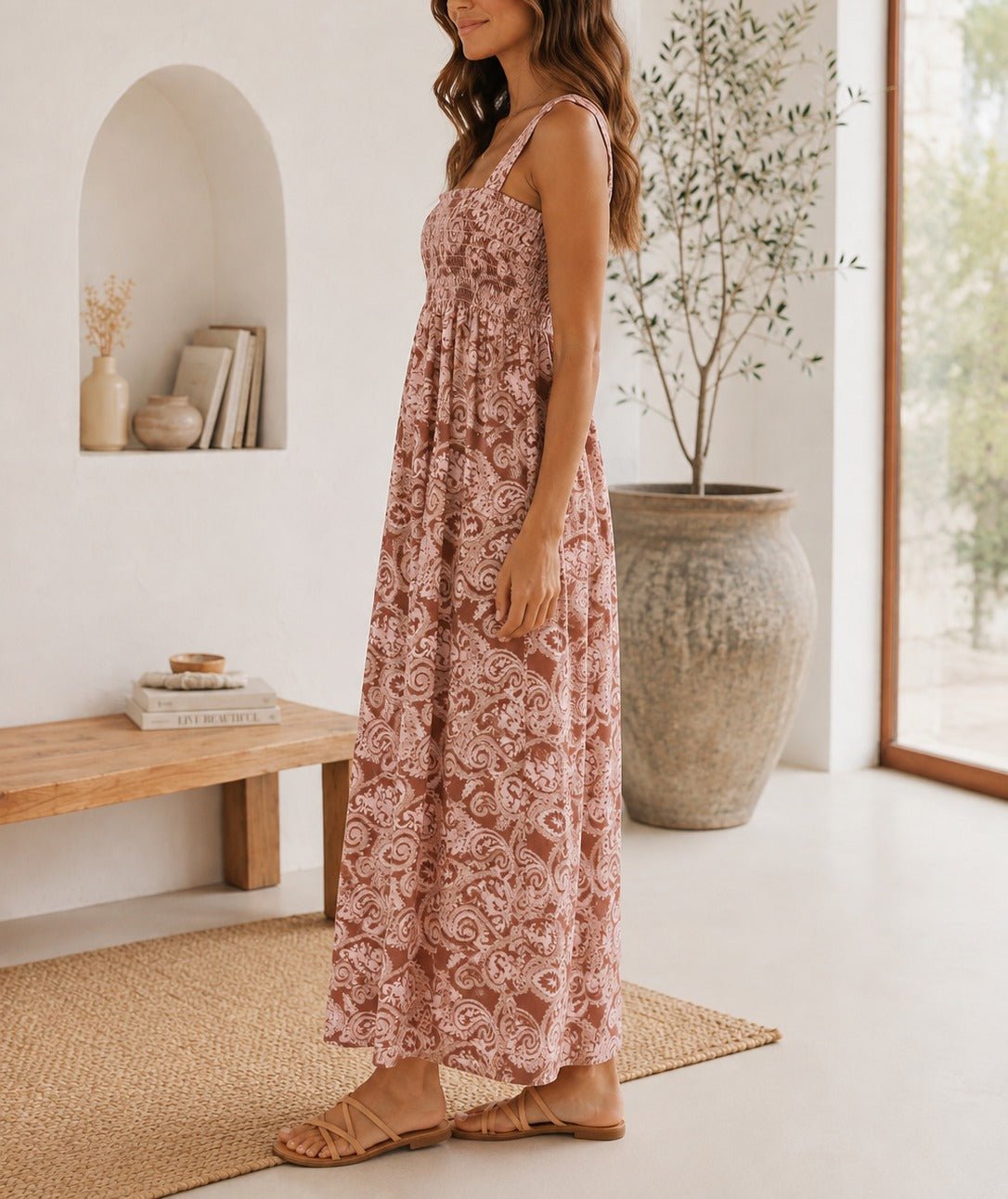 Ladies Strappy Ruche Dress-Pink Floral - StylePhase SA