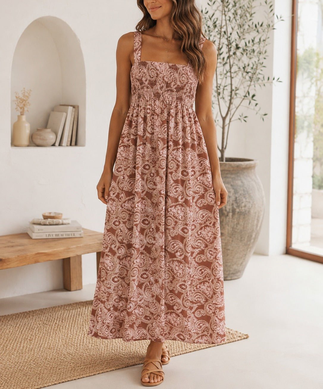 Ladies Strappy Ruche Dress-Pink Floral - StylePhase SA