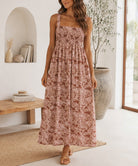 Ladies Strappy Ruche Dress-Pink Floral - StylePhase SA