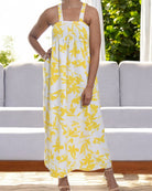 Ladies Strappy Ruche Dress - Yellow And White Floral - StylePhase SA