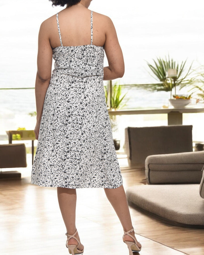 Ladies Strappy Tie Front Dress - Black Mini Flowers - StylePhase SA