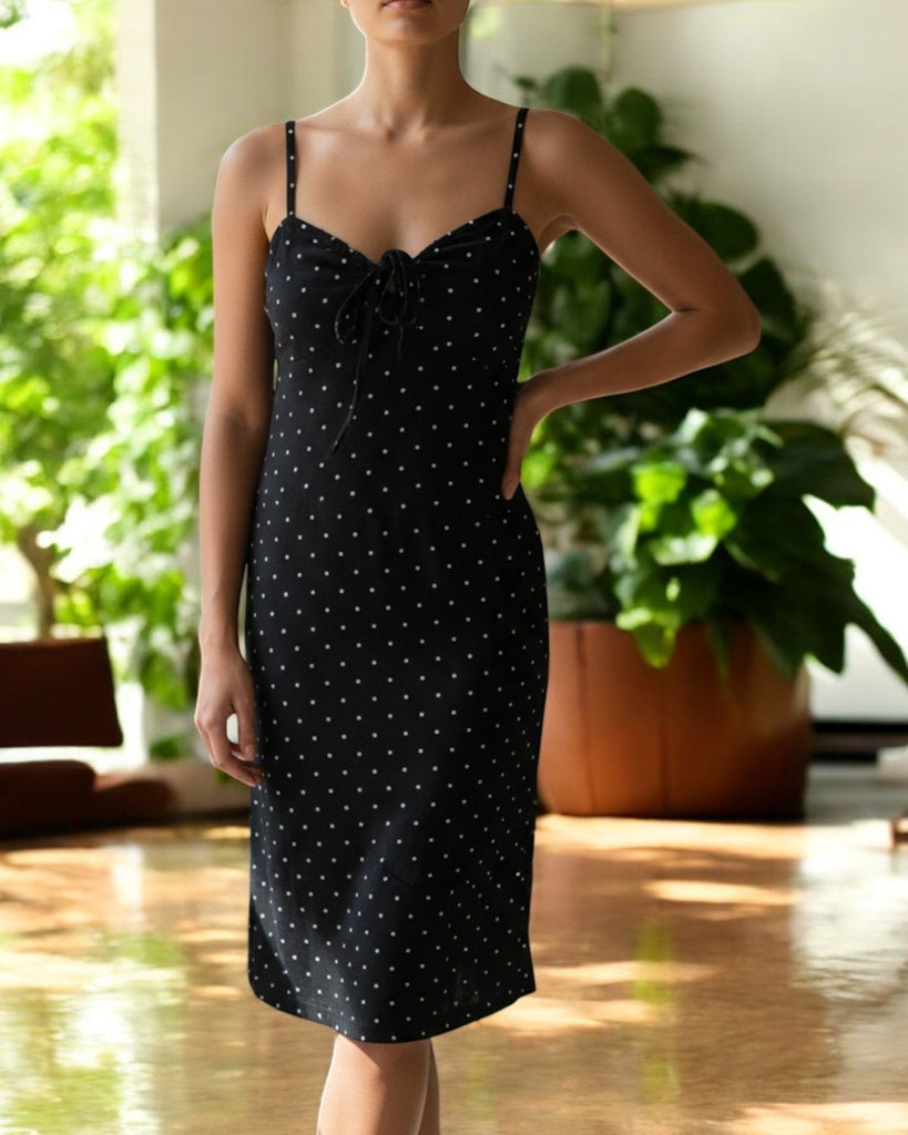 Ladies Strappy Tie Front Dress - Black Polka Dot - StylePhase SA