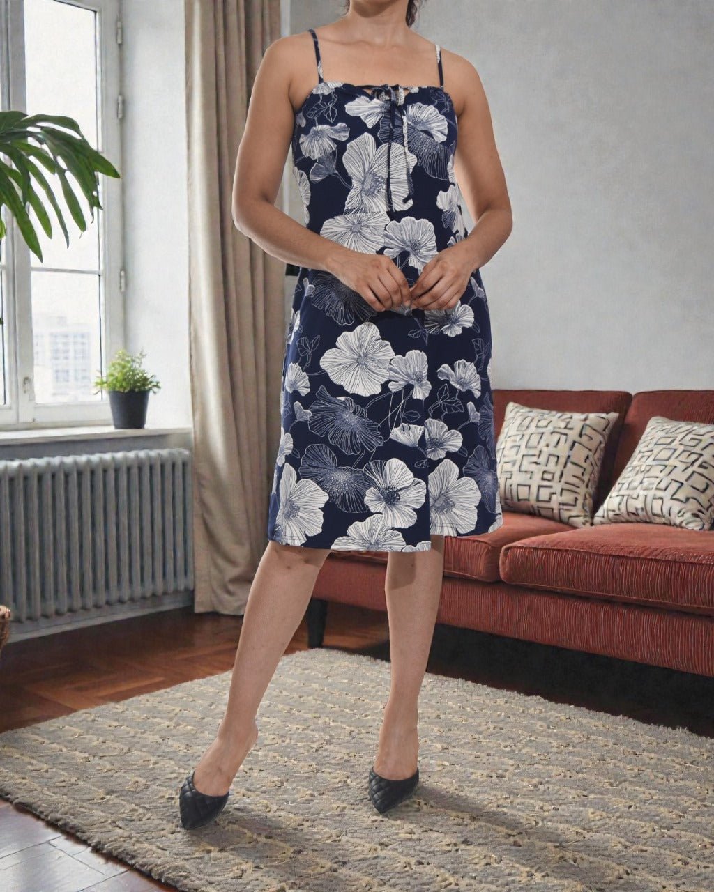 Ladies Strappy Tie Front Dress - Navy Floral - StylePhase SA