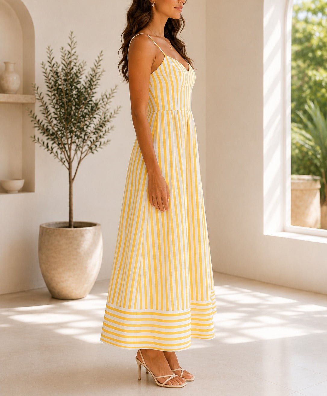 Ladies Strappy Yellow Stripe Dress - StylePhase SA