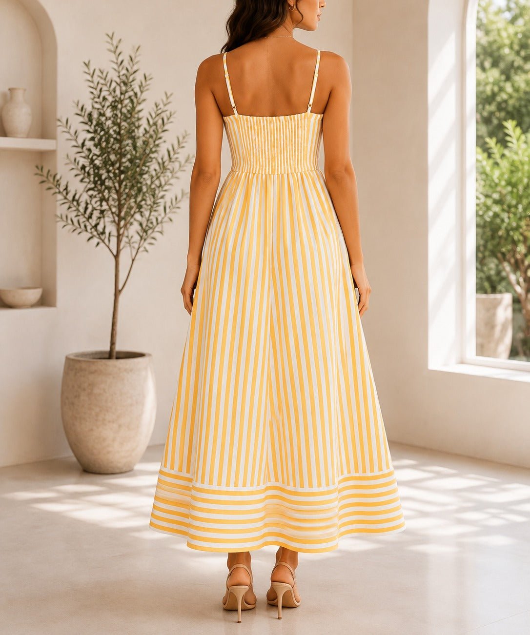 Ladies Strappy Yellow Stripe Dress - StylePhase SA