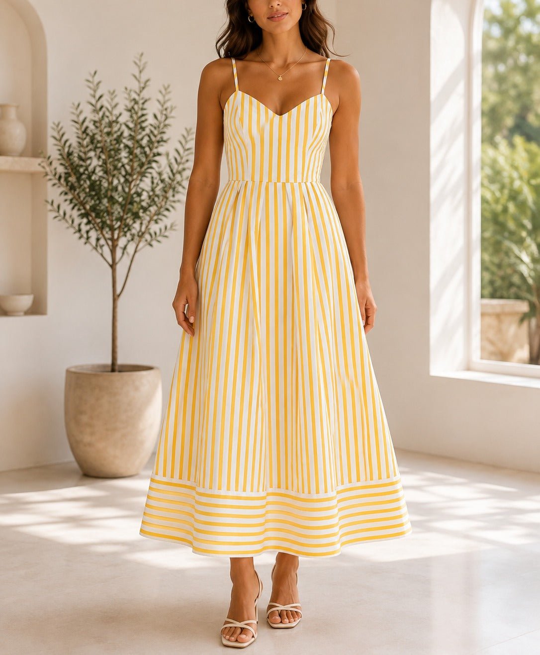 Ladies Strappy Yellow Stripe Dress - StylePhase SA