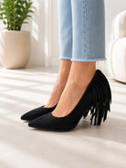 Ladies String Black Fringe Stiletto Court Heels - StylePhase SA