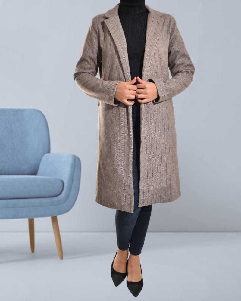 Ladies Stripe Open Front Choc Coat - StylePhase SA