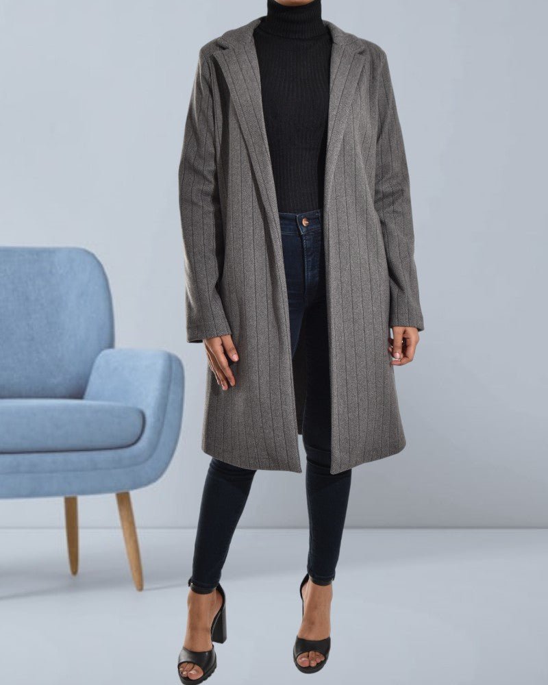 Ladies Stripe Open Front Grey Coat - StylePhase SA