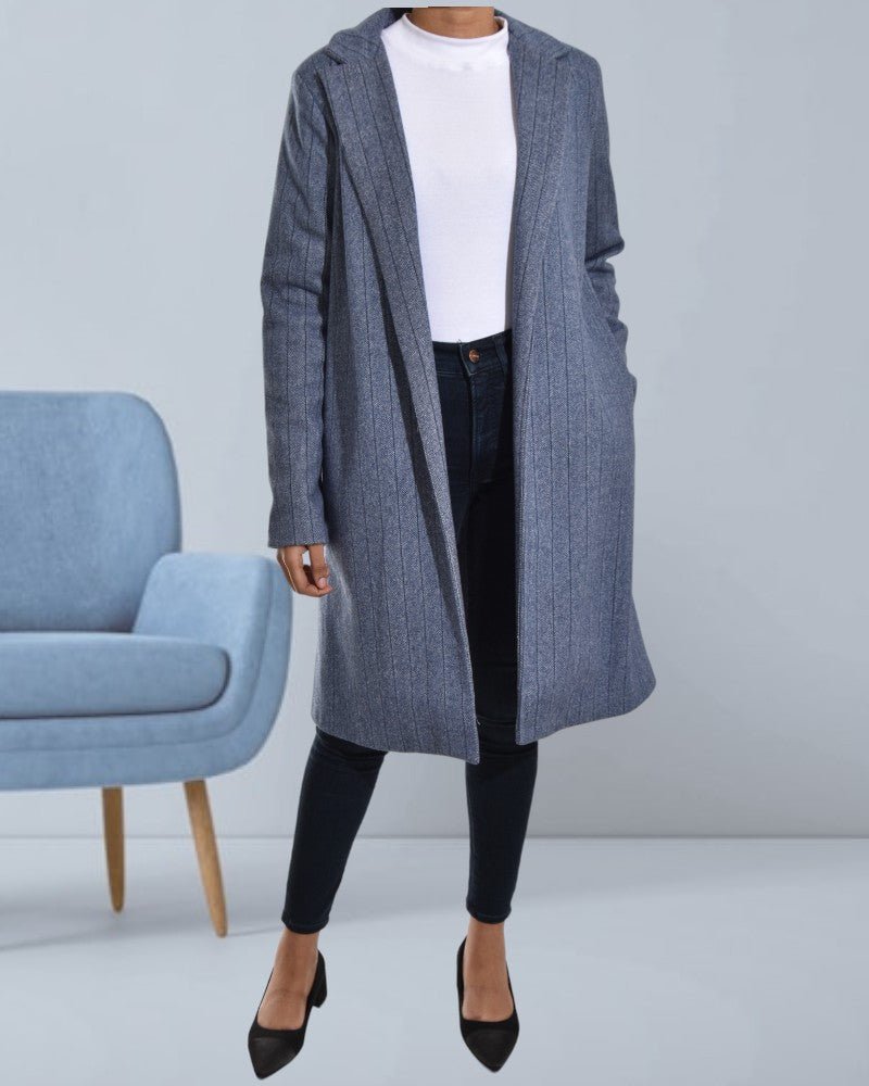 Ladies Stripe Open Front Navy Coat - StylePhase SA