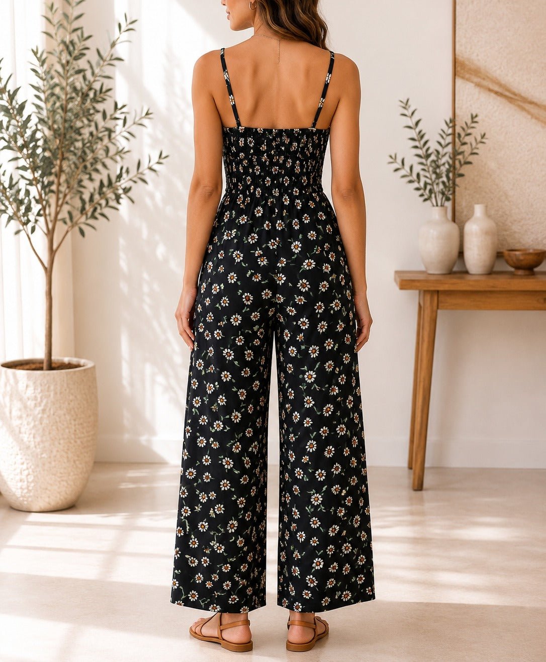 Ladies Sunflower Strappy Pleated Jumpsuit - StylePhase SA
