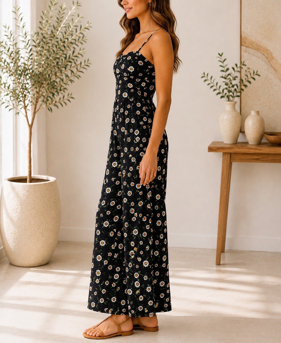 Ladies Sunflower Strappy Pleated Jumpsuit - StylePhase SA
