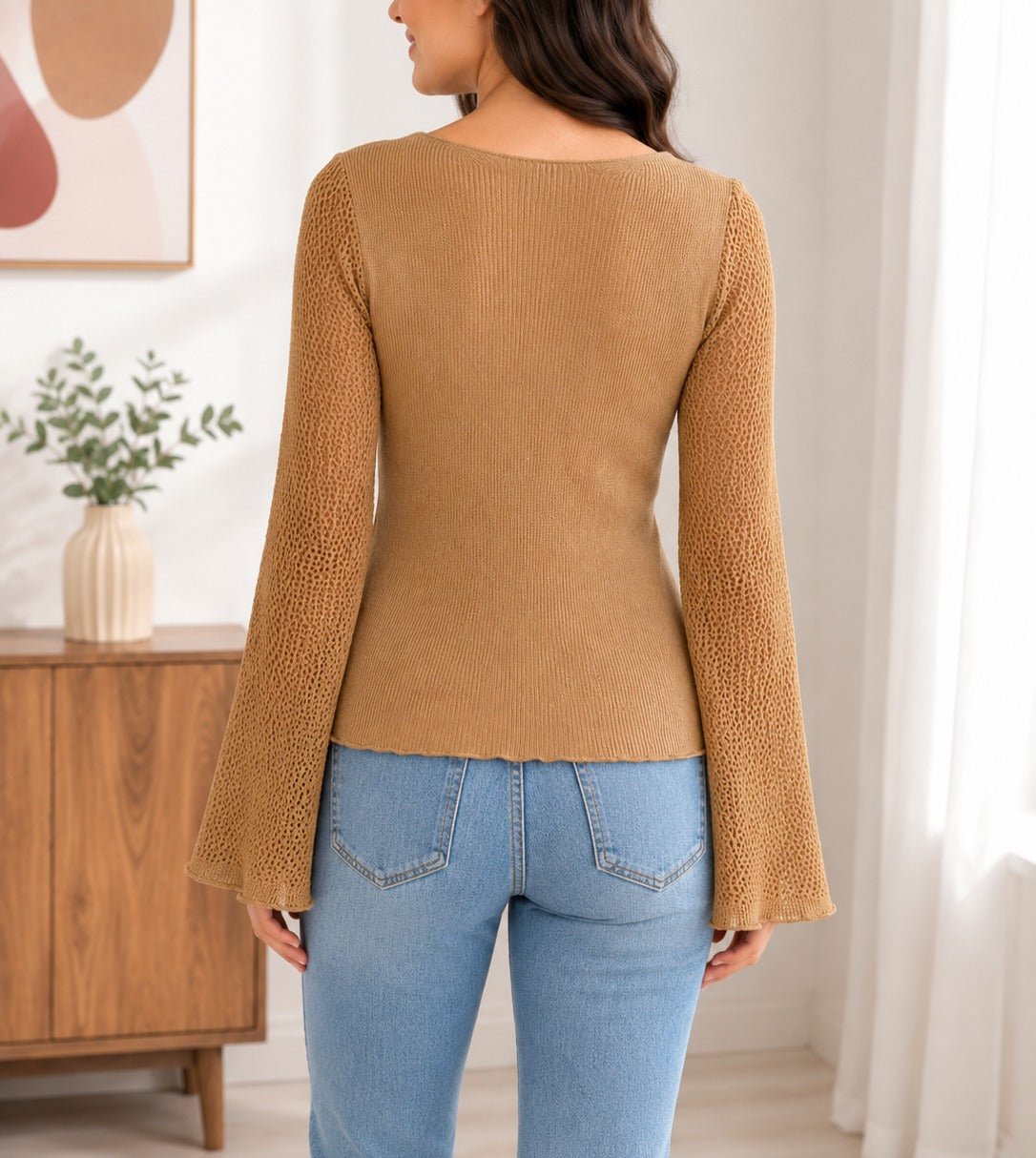 Ladies Tan Bell Sleeve Top - StylePhase SA