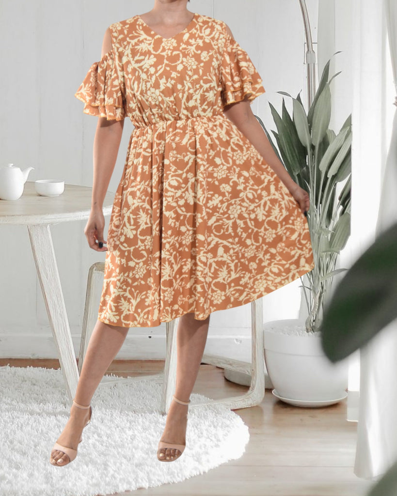 Ladies Tan Cut Out Sleeve Dress - StylePhase SA