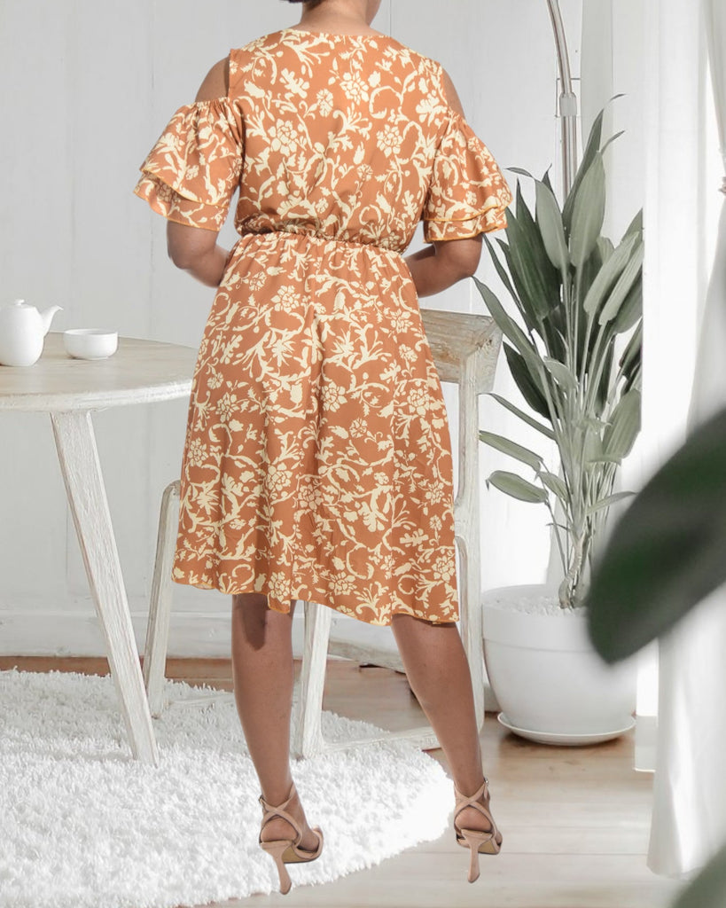 Ladies Tan Cut Out Sleeve Dress - StylePhase SA