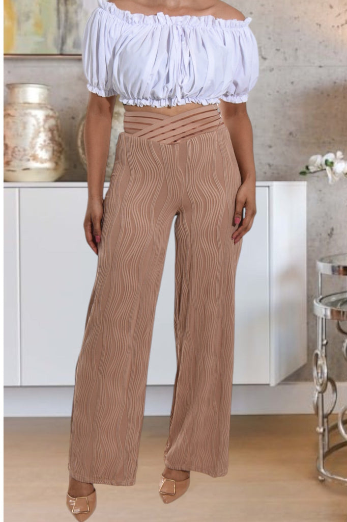 Ladies Tan Cut Out Waist Pants - StylePhase SA