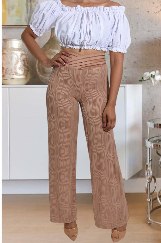 Ladies Tan Cut Out Waist Pants - StylePhase SA