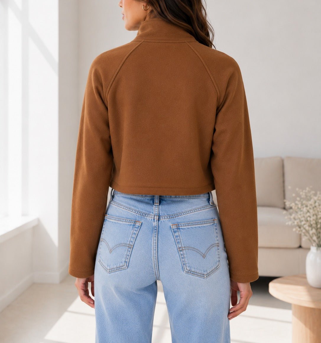 Ladies Tan Double Breasted Crop Jacket - StylePhase SA