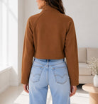 Ladies Tan Double Breasted Crop Jacket - StylePhase SA