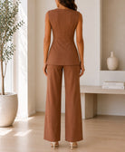 Ladies Tan Double Breasted Sleeveless Two-Piece Set - StylePhase SA