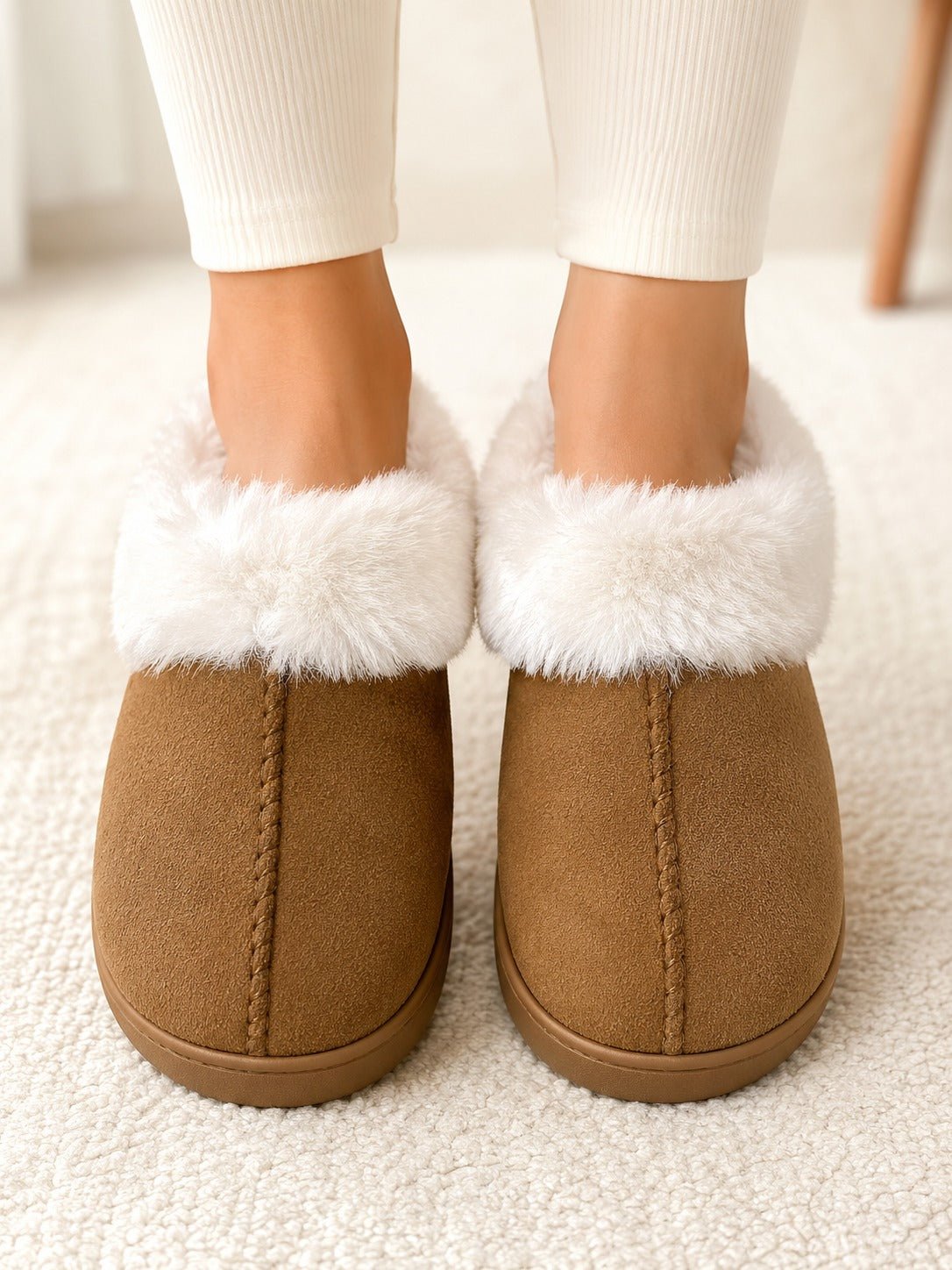 Ladies Tan Faux Fur Cuff Slipper - StylePhase SA