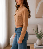 Ladies Tan Faux Suede Cropped Jacket - StylePhase SA