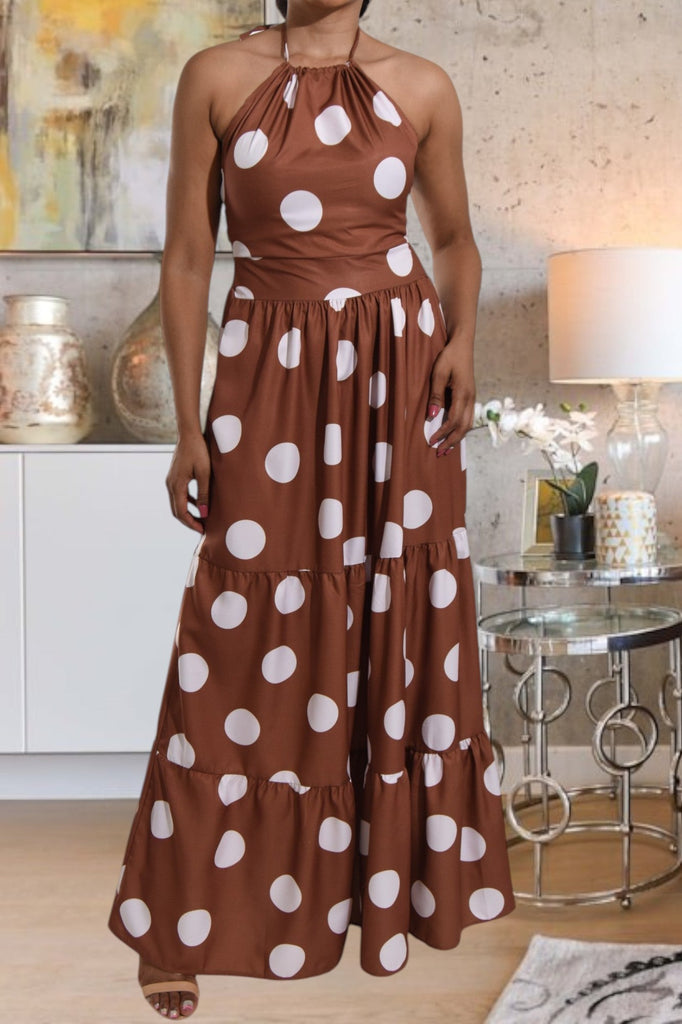 Ladies Tan Polka Dot Dress - StylePhase SA