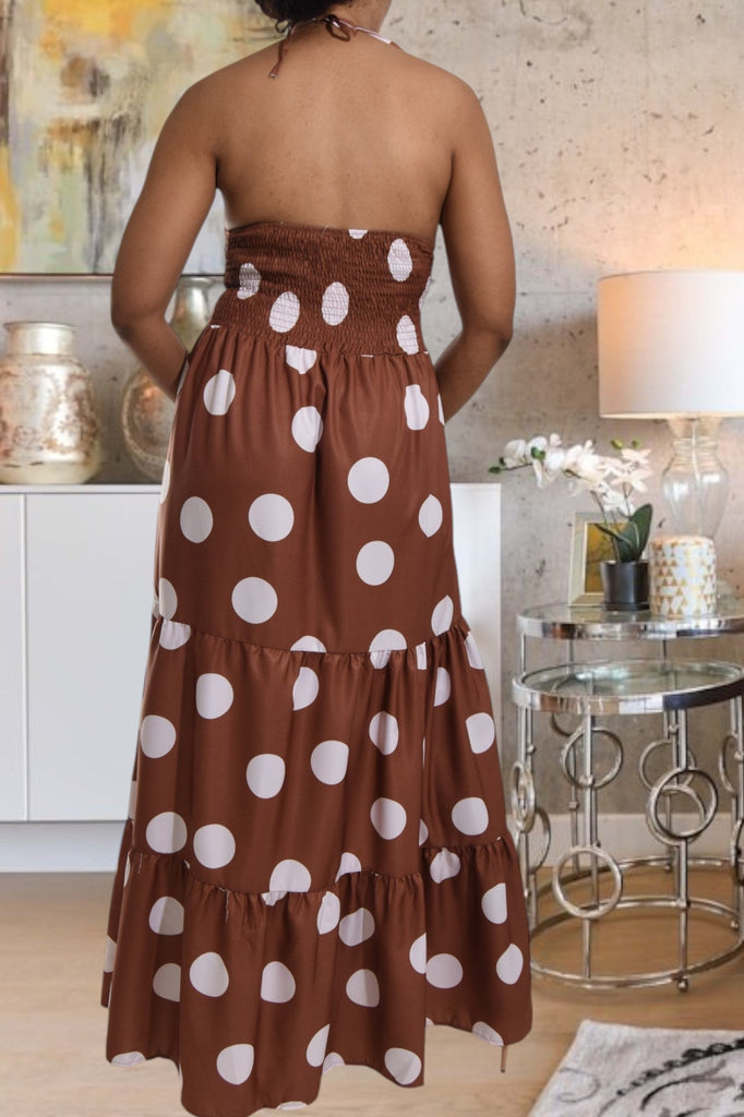 Ladies Tan Polka Dot Dress - StylePhase SA