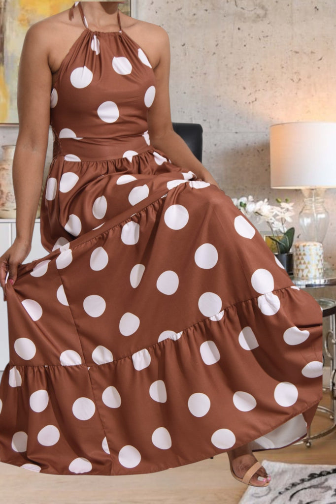 Ladies Tan Polka Dot Dress - StylePhase SA