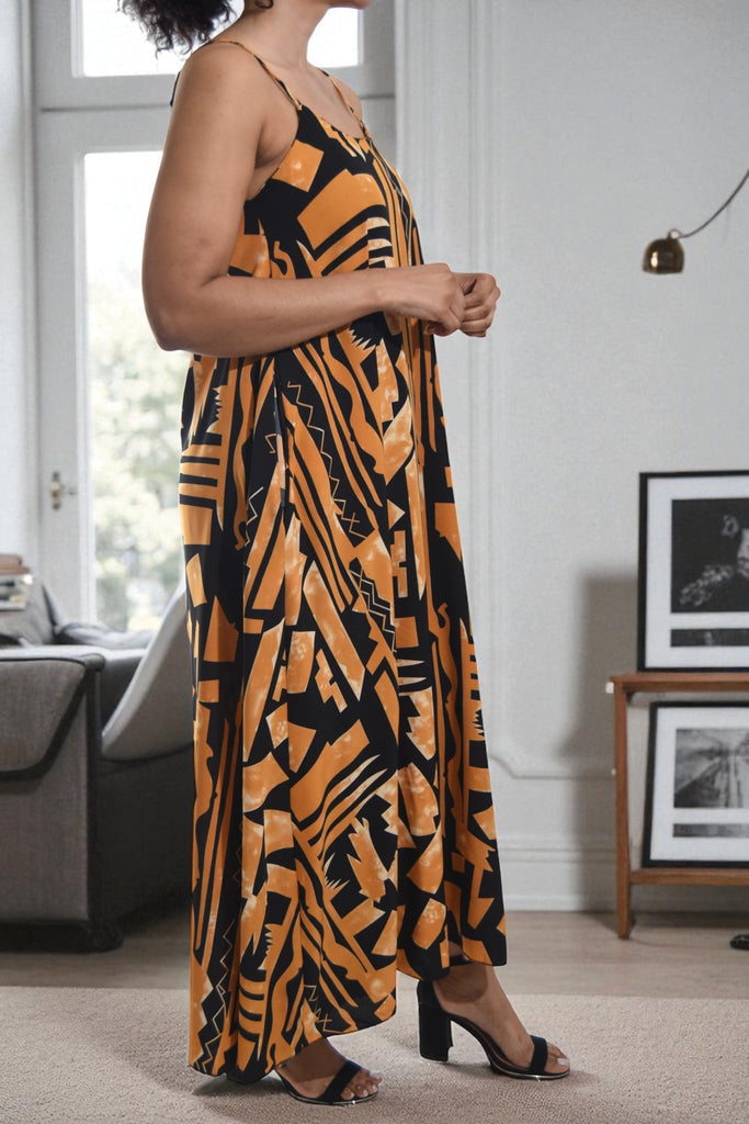 Ladies Tan Printed Pocket Maxi Dress - StylePhase SA