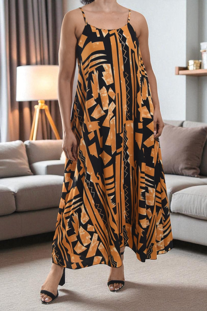 Ladies Tan Printed Pocket Maxi Dress - StylePhase SA